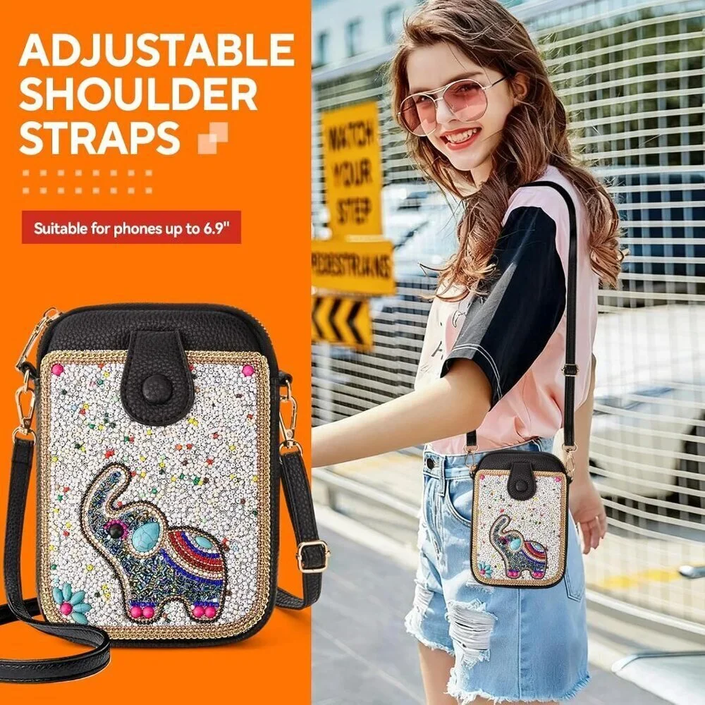Women's Beaded Crossbody Bag Small Cell Phone Wallet Handmade Colorful